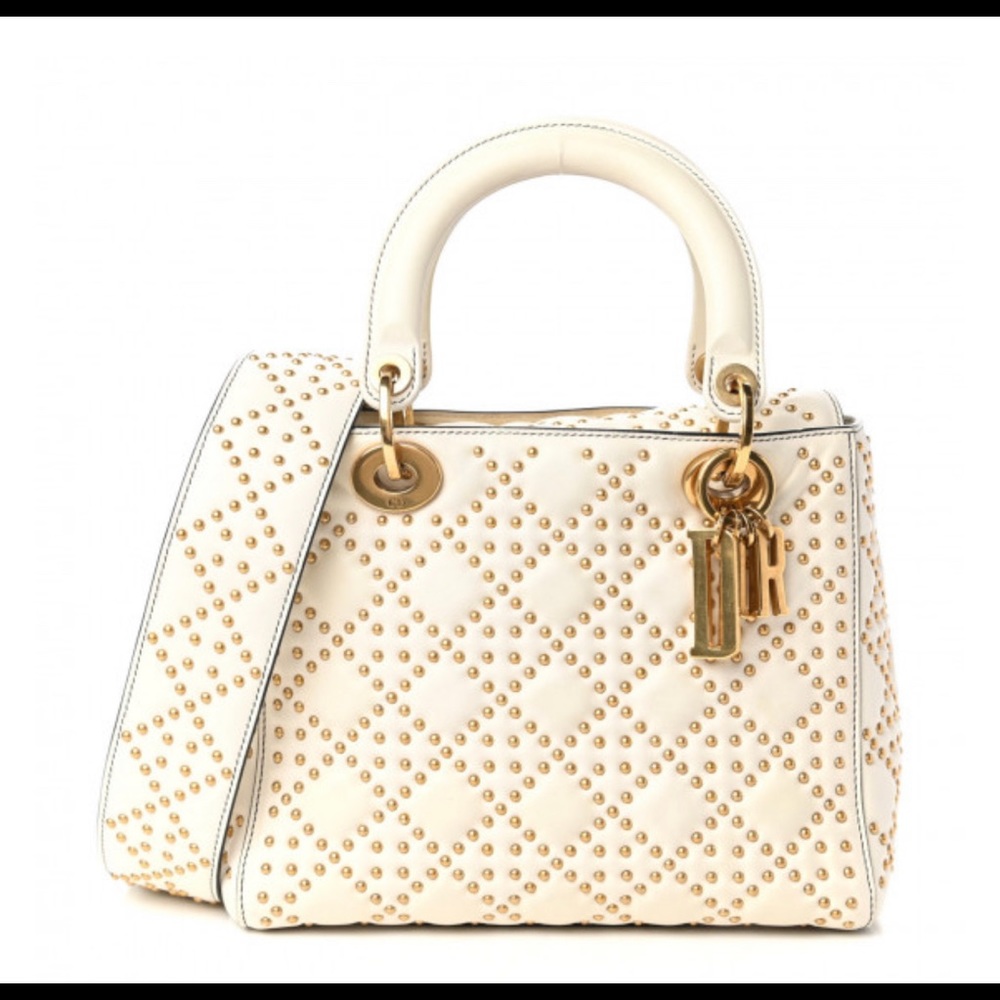 Christian Dior calfskin cannage brass studded medium Lady DIOR